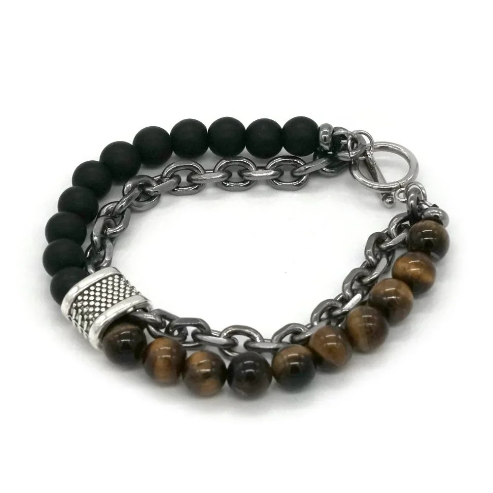 🎉HOSTESS PICK🎉 Bracelet Tiger's Eye Lava Rock Steel Chain Unisex. - Picture 1 of 2